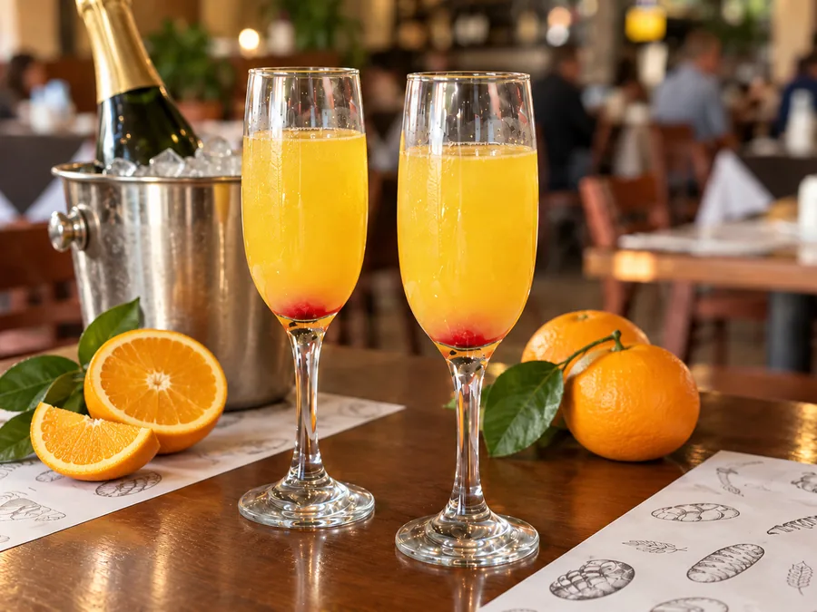 Dos mimosas con naranjas y vino espumoso en LuiMar's